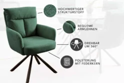Drehbarer Retro Stuhl BIG GEORGE grün mit Armlehnen und Taschenfederkernpolsterung