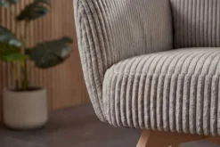 Drehbarer Retro Stuhl BIG GEORGE greige Cord Buchenholz Taschenfederkern mit Armlehnen