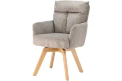 Drehbarer Retro Stuhl BIG GEORGE greige Cord Buchenholz Taschenfederkern mit Armlehnen