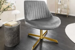 Drehbarer Sessel LOUNGER grau gold Samt Modern Design