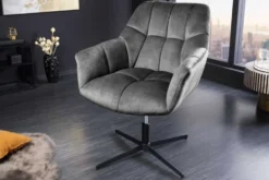 Drehbarer Sessel PAPILLON grau Samt schwarz Metall höhenverstellbar mit Armlehne