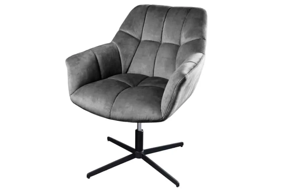 Drehbarer Sessel PAPILLON grau Samt schwarz Metall höhenverstellbar mit Armlehne
