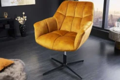 Drehbarer Sessel PAPILLON senfgelb Samt schwarz Metall höhenverstellbar mit Armlehne
