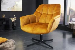 Drehbarer Sessel PAPILLON senfgelb Samt schwarz Metall höhenverstellbar mit Armlehne