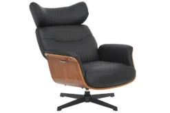 Drehbarer Sessel VOGUE COMFORT schwarz Kunstleder braun Walnuss-Design mit Armlehne