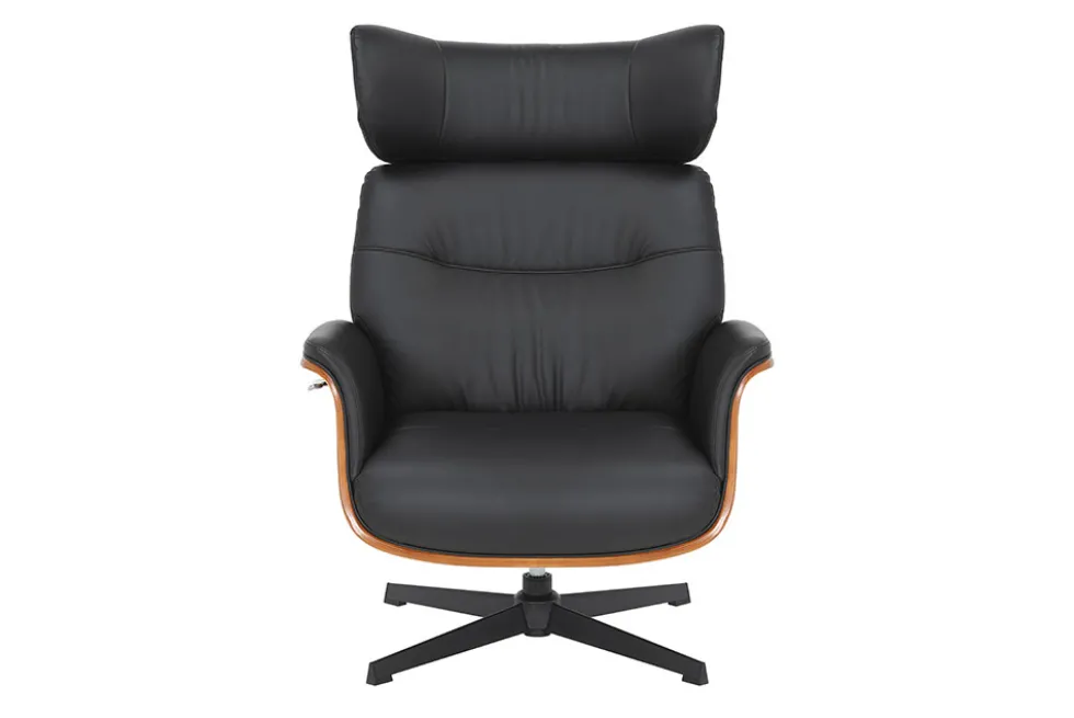 Drehbarer Sessel VOGUE COMFORT schwarz Kunstleder braun Walnuss-Design mit Armlehne