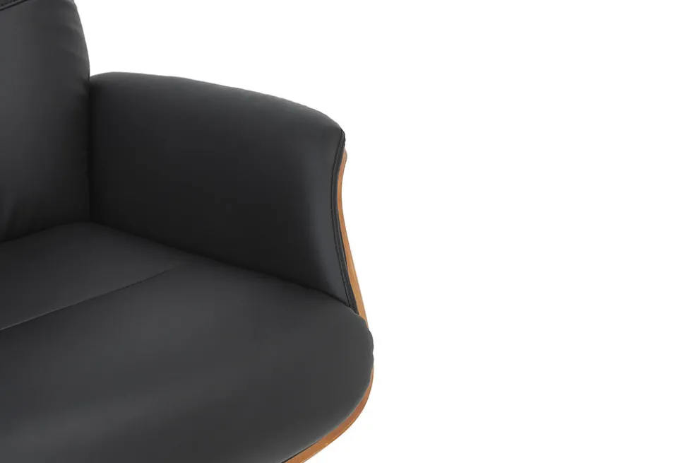 Drehbarer Sessel VOGUE COMFORT schwarz Kunstleder braun Walnuss-Design mit Armlehne