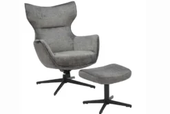 Drehbarer Sessel VOGUE grau Samt schwarze Metallbeine mit Armlehne
