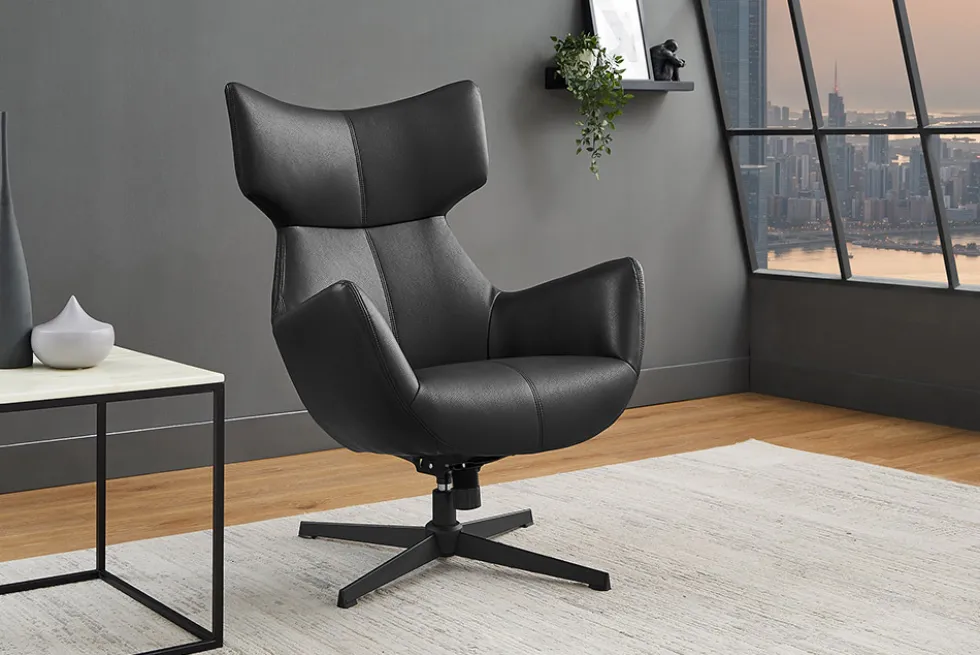 Drehbarer Sessel VOGUE schwarz Kunstleder Metallbeine mit Armlehne