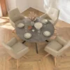 Drehbarer Stuhl ALMARA beige sand Echtleder 360° Taschenfederkern natur Eiche Massivholz