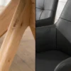 Drehbarer Stuhl ALMARA schwarz Echtleder 360° Taschenfederkern natur Eiche Massivholz