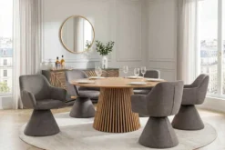 Drehbarer Stuhl AMBIENTO grau Vogue Velours Samt 180° mit Auto-Return Polsterstuhl