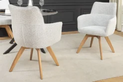 Drehbarer Stuhl ASGARD beige Strukturstoff mit Taschenfederkern und Armlehne