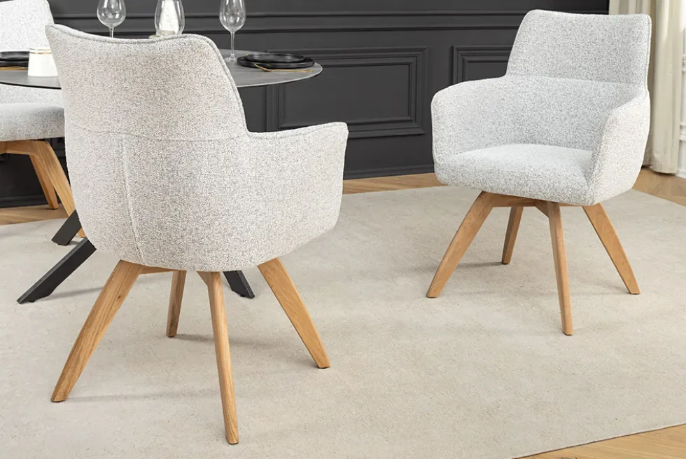 Drehbarer Stuhl ASGARD beige Strukturstoff mit Taschenfederkern und Armlehne