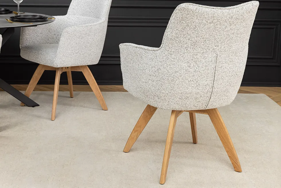 Drehbarer Stuhl ASGARD beige Strukturstoff mit Taschenfederkern und Armlehne