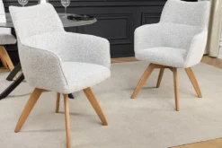 Drehbarer Stuhl ASGARD beige Strukturstoff mit Taschenfederkern und Armlehne