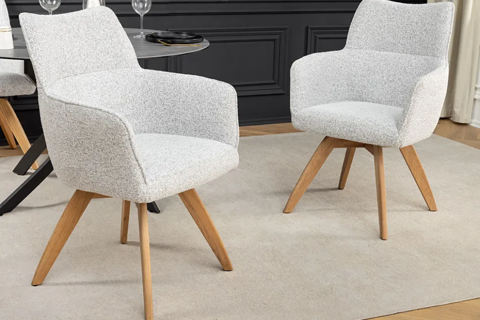 Drehbarer Stuhl ASGARD beige Strukturstoff mit Taschenfederkern und Armlehne