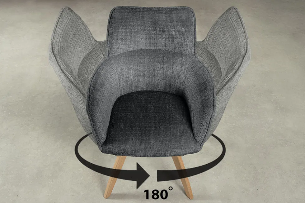 Drehbarer Stuhl ASGARD grau Chenille Cremona mit Taschenfederkern und Armlehne