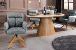 Drehbarer Stuhl BIG GEORGE grün Strukturstoff Eichenholz mit Armlehne