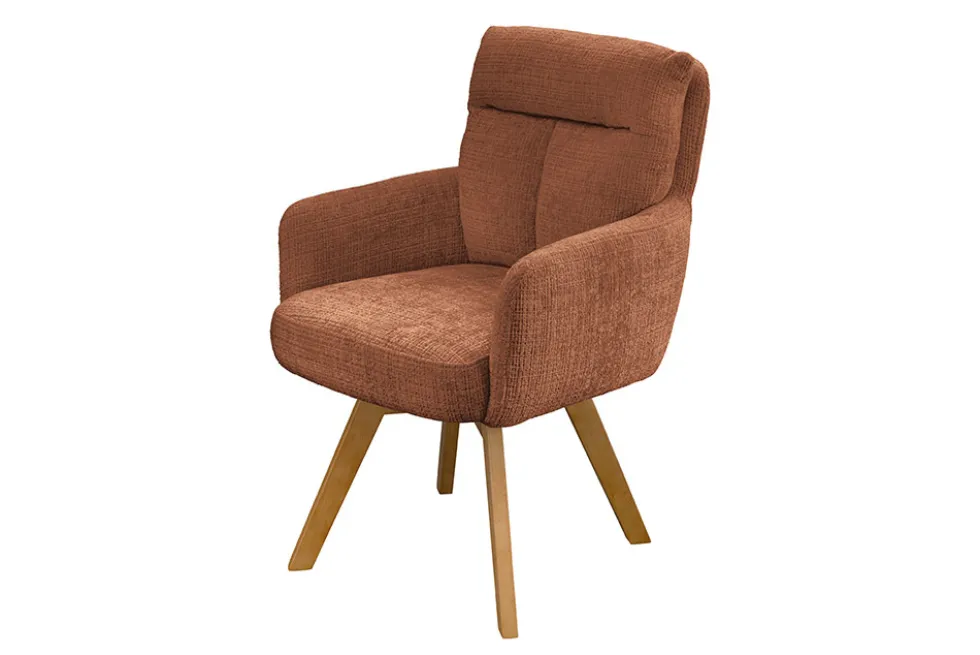 Drehbarer Stuhl BIG GEORGE rost braun Chenille Cremona natur Buchenholz mit Armlehnen
