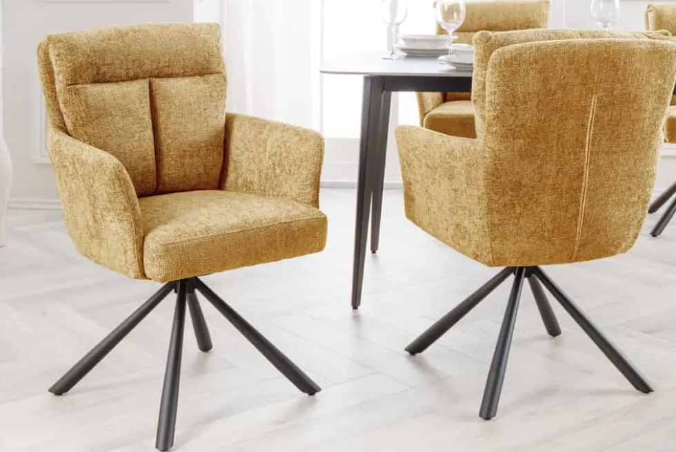 Drehbarer Stuhl BIG GEORGE senfgelb Strukturstoff Taschenfederkern mit Armlehne Metall