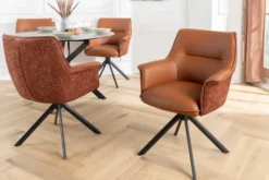 Drehbarer Stuhl LE GRAND cognac Echtleder Strukturstoff schwarzes Metallgestell