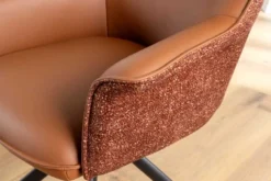 Drehbarer Stuhl LE GRAND cognac Echtleder Strukturstoff schwarzes Metallgestell