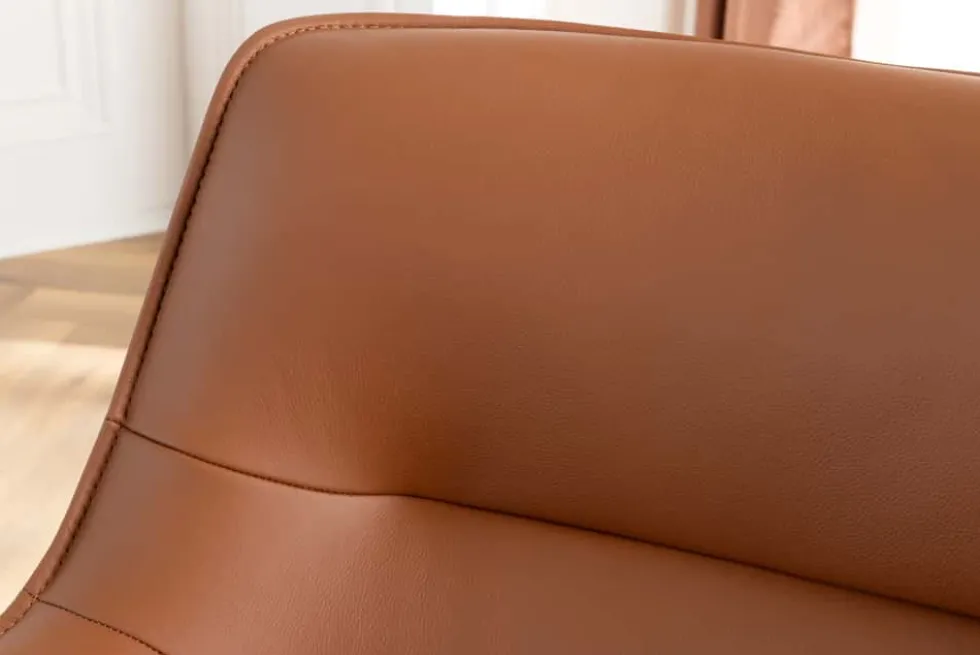 Drehbarer Stuhl LE GRAND cognac Echtleder Strukturstoff schwarzes Metallgestell
