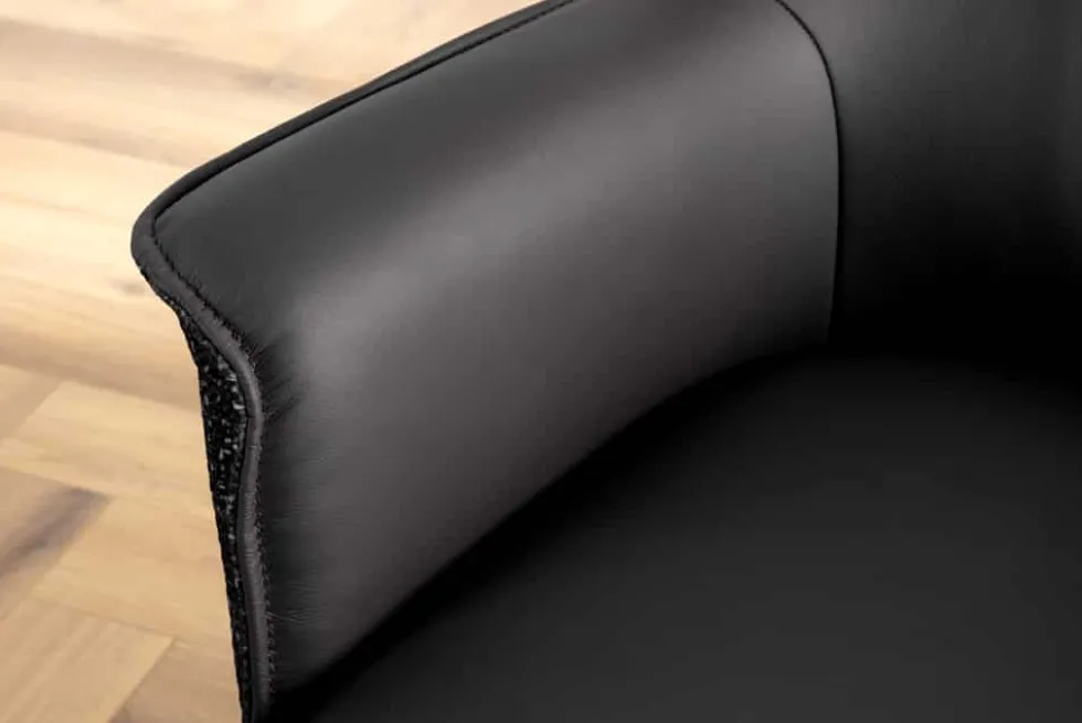 Drehbarer Stuhl LE GRAND schwarz Echtleder Strukturstoff Metallgestell mit Armlehne