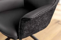 Drehbarer Stuhl LE GRAND schwarz Echtleder Strukturstoff Metallgestell mit Armlehne