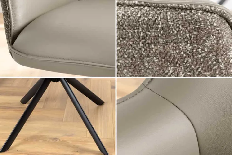 Drehbarer Stuhl LE GRAND taupe Echtleder Strukturstoff schwarzes Metallgestell