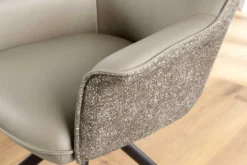 Drehbarer Stuhl LE GRAND taupe Echtleder Strukturstoff schwarzes Metallgestell