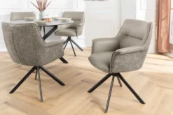 Drehbarer Stuhl LE GRAND taupe Echtleder Strukturstoff schwarzes Metallgestell