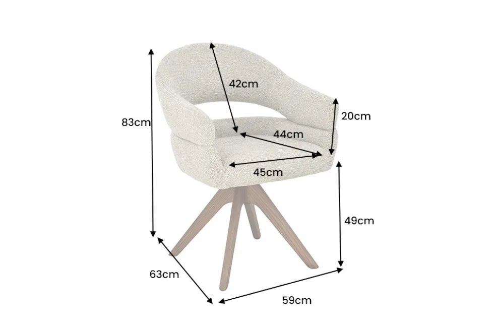 Drehbarer Stuhl ORGANIKO taupe beige Strukturstoff Holzgestell Walnuss mit Armlehne