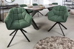 Drehbarer Stuhl PAPILLON dunkelgrün Strukturstoff mit Armlehne Ziersteppung schwarzes Gestell