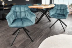 Drehbarer Stuhl PAPILLON petrol Samt schwarze Metallbeine Armlehnen