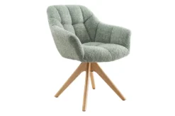 Drehbarer Stuhl PAPILLON salbei Bouclé natur Eiche Massivholz mit Armlehne