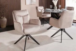 Drehbarer Stuhl PROMETHEUS beige Vogue Velours Samt Taschenfederkern Metallgestell