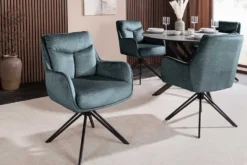 Drehbarer Stuhl PROMETHEUS petrol Vogue Velours Samt Taschenfederkern Metallgestell