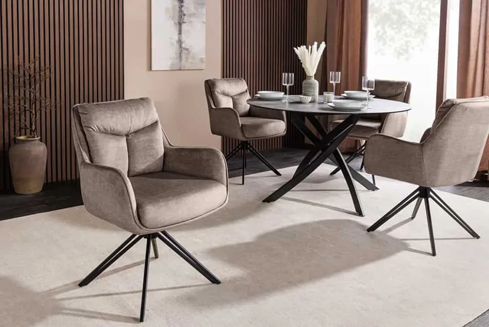 Drehbarer Stuhl PROMETHEUS taupe Vogue Velours Samt Taschenfederkern Metallgestell