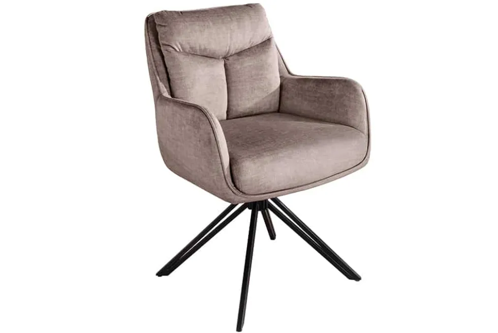 Drehbarer Stuhl PROMETHEUS taupe Vogue Velours Samt Taschenfederkern Metallgestell