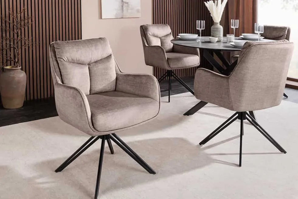 Drehbarer Stuhl PROMETHEUS taupe Vogue Velours Samt Taschenfederkern Metallgestell
