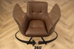 Drehbarer Stuhl SIGNATURE cognac braun Echtleder 360° Taschenfederkern schwarz Metall