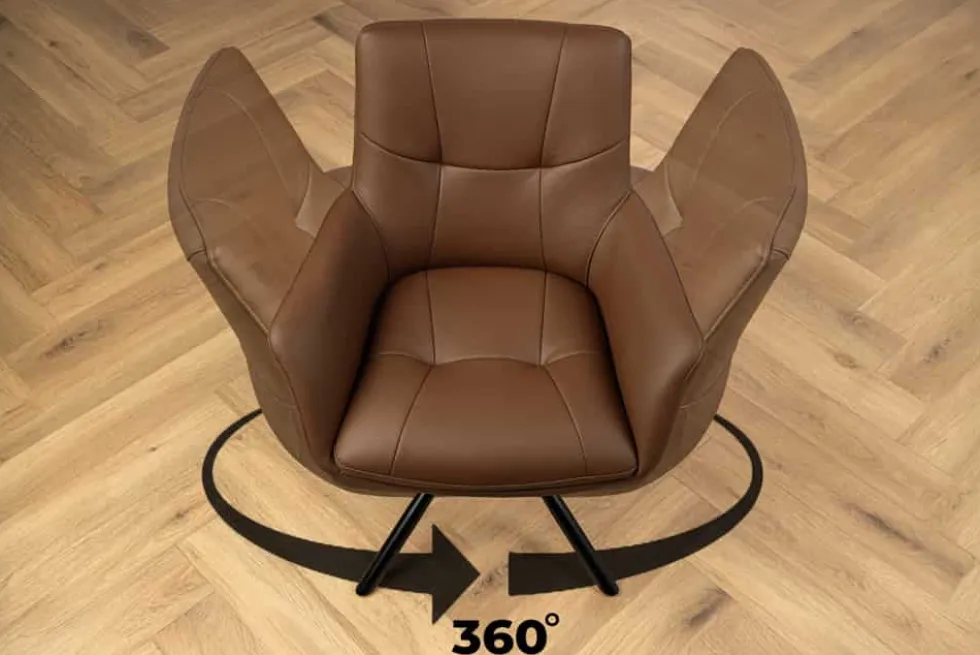 Drehbarer Stuhl SIGNATURE cognac braun Echtleder 360° Taschenfederkern schwarz Metall