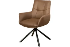Drehbarer Stuhl SIGNATURE cognac braun Echtleder 360° Taschenfederkern schwarz Metall