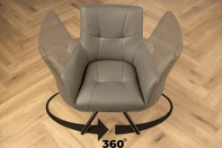Drehbarer Stuhl SIGNATURE taupe Echtleder 360° mit Taschenfederkern schwarz Metall