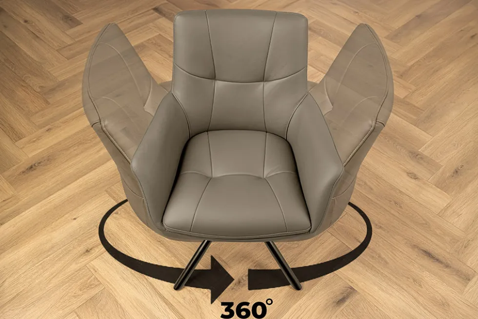 Drehbarer Stuhl SIGNATURE taupe Echtleder 360° mit Taschenfederkern schwarz Metall