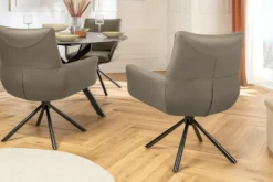 Drehbarer Stuhl SIGNATURE taupe Echtleder 360° mit Taschenfederkern schwarz Metall