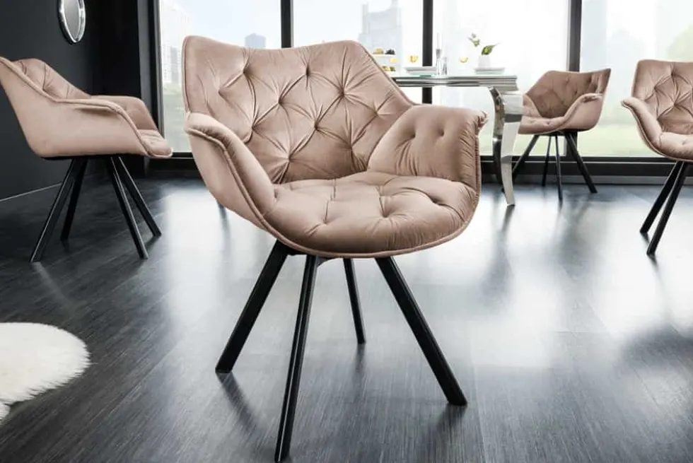 Drehbarer Stuhl THE DUTCH COMFORT greige Samt mit Armlehnen Modern Design