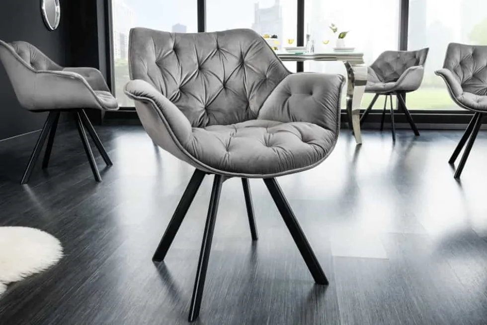 Drehbarer Stuhl THE DUTCH COMFORT grau Samt mit Armlehnen Modern Design